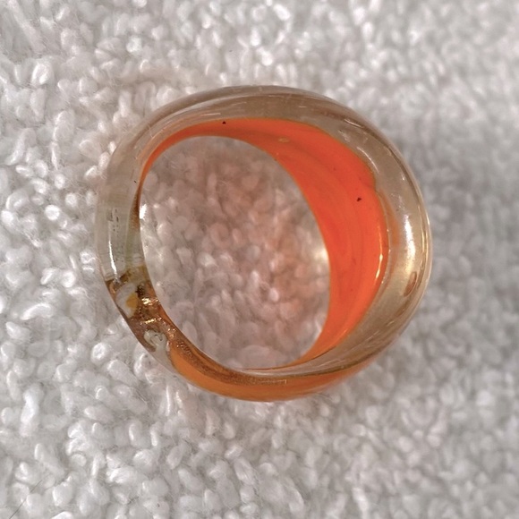 Vintage Art Glass Handmade Orange Black Gold Band Ring - Picture 9 of 11